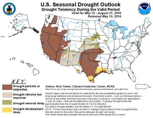 NOAA Drought Outlook - May 2014 to Aug 2015